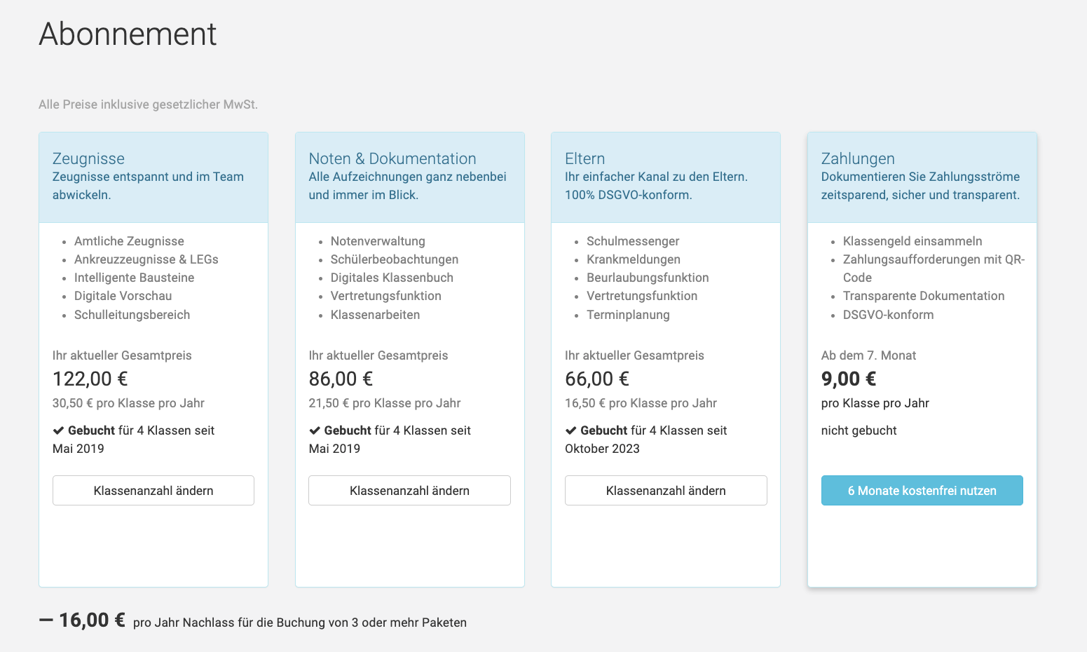 Übersicht Ihrer gebuchten Pakete
