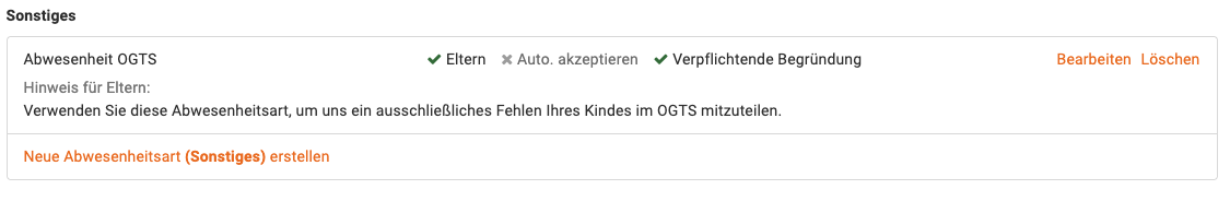 Abwesenheitsart Sonstiges