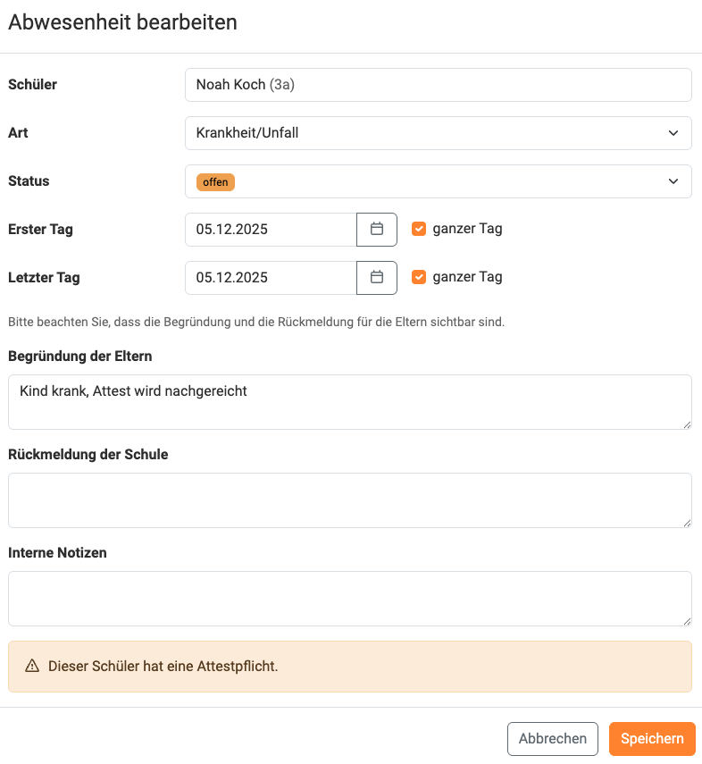 Bearbeitung des Status nicht erschienen