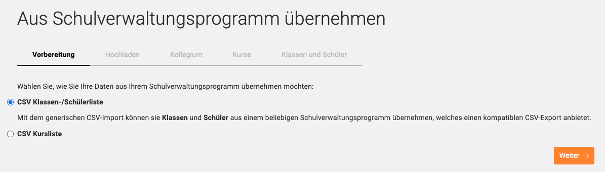 Import Auswahl