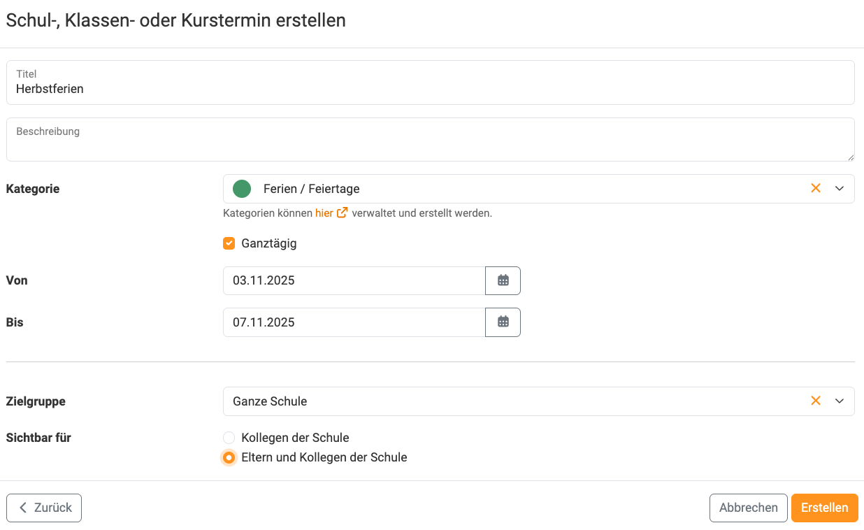 Informativen Termin anlegen