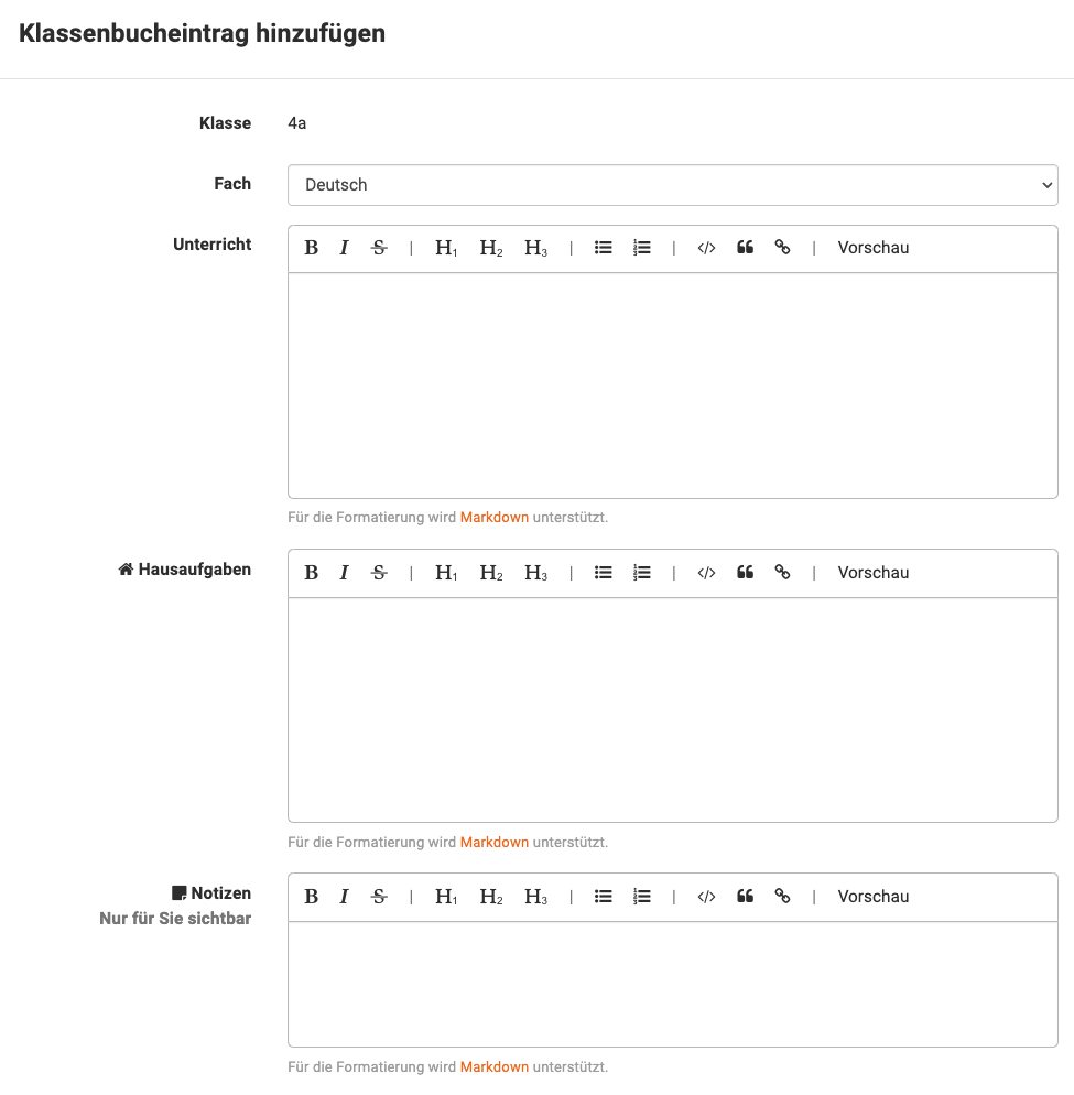 Digitales Klassenbuch Inhalte