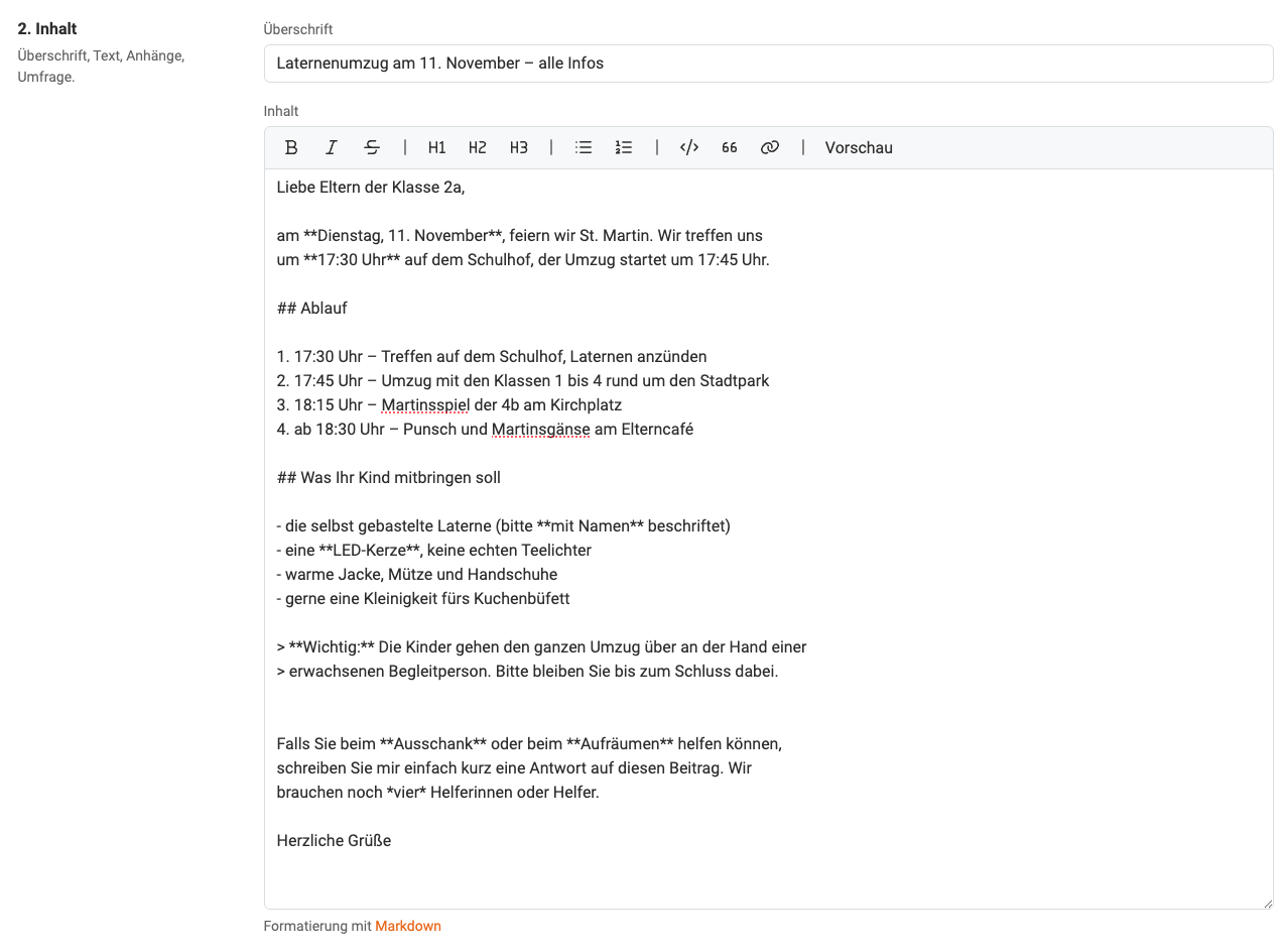 Text beim Verfassen Text beim Verfassen