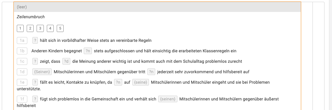 Anzeige der Bausteine für diesen Bereich