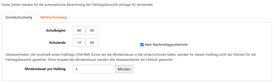 Zeiten für Abwesenheiten GS