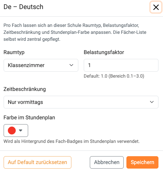 Fächer-Eigenschaften Fächer-Eigenschaften