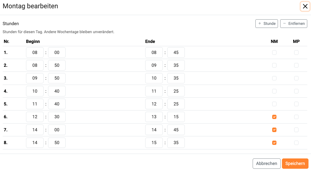 Zeitraster bearbeiten Zeitraster bearbeiten