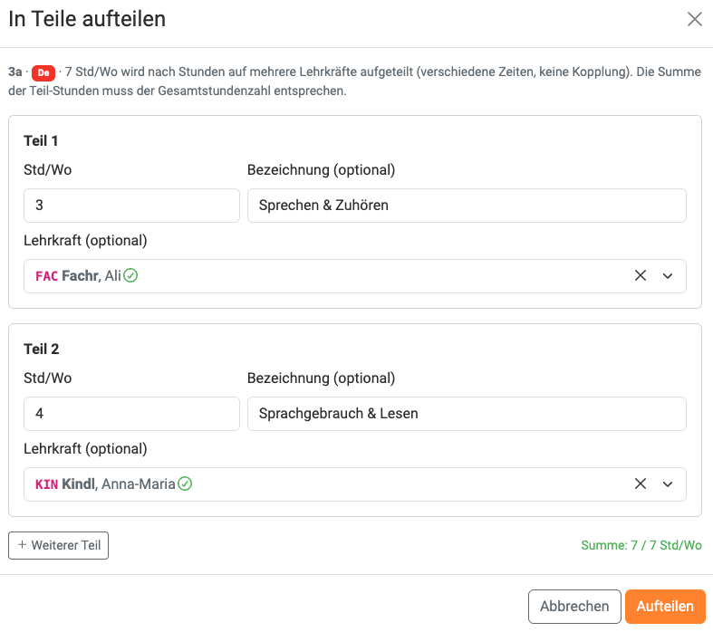 Aufgeteilter Deutschunterricht - Neue Gruppe