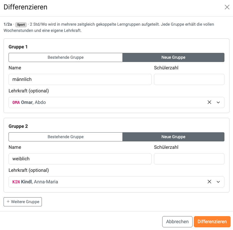 Differenzierter Sportunterricht - Neue Gruppen Differenzierter Sportunterricht - Neue Gruppen