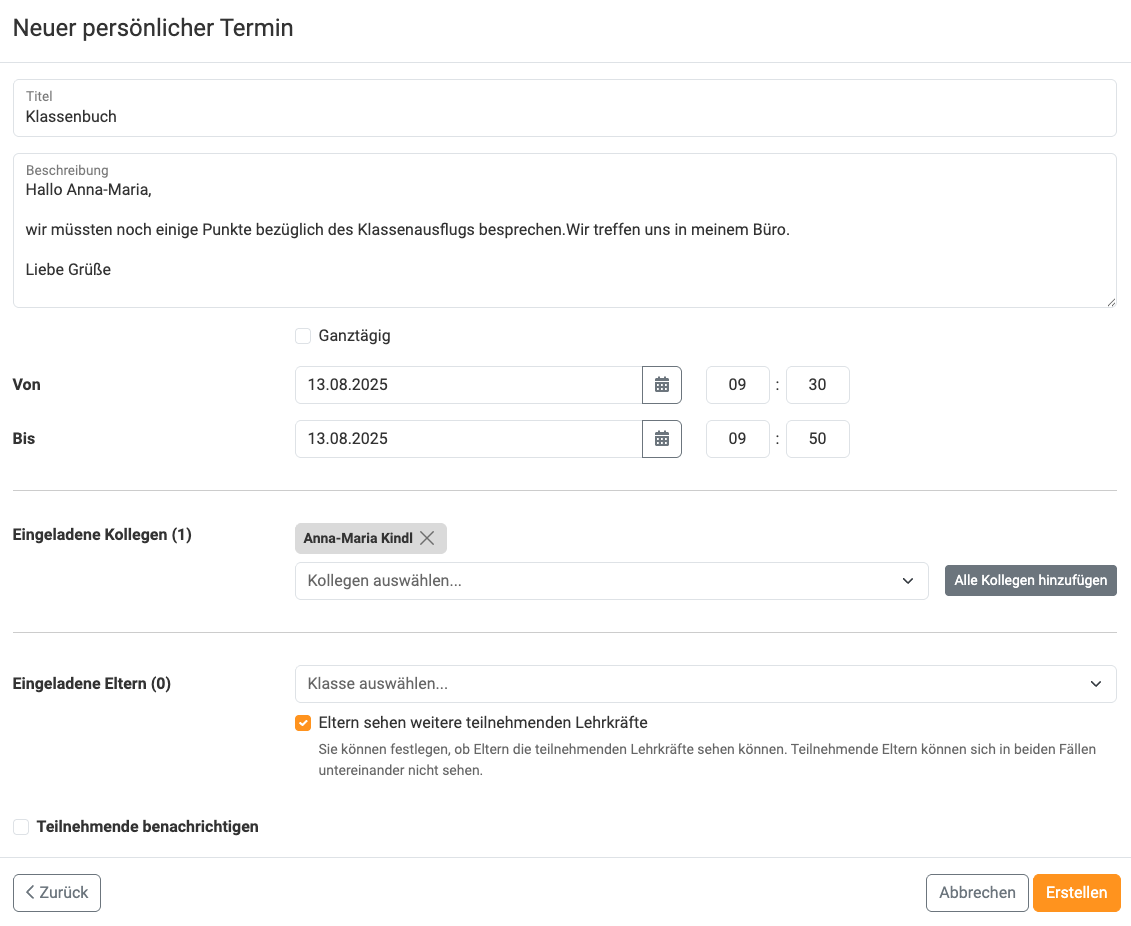 Einen neuen Termin anlegen