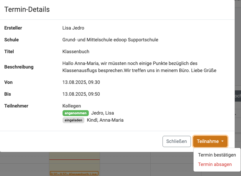 Termin annehmen oder ablehnen