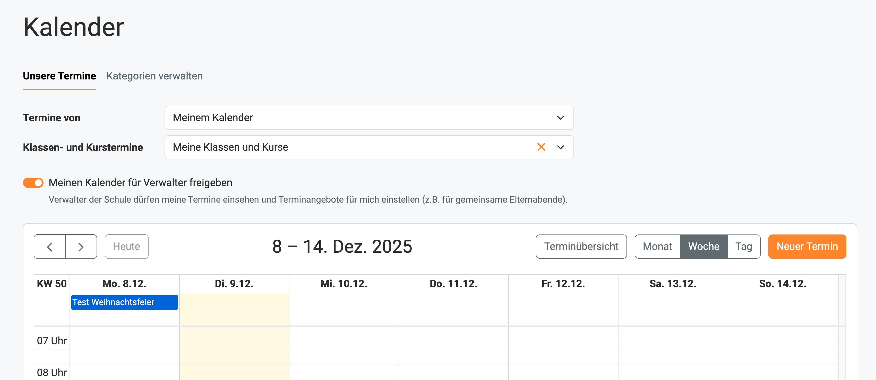 Terminkalender Verwaltung