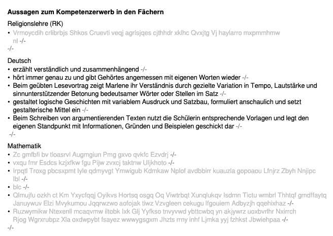 Zeugnisvorschau Fachlehrkraft