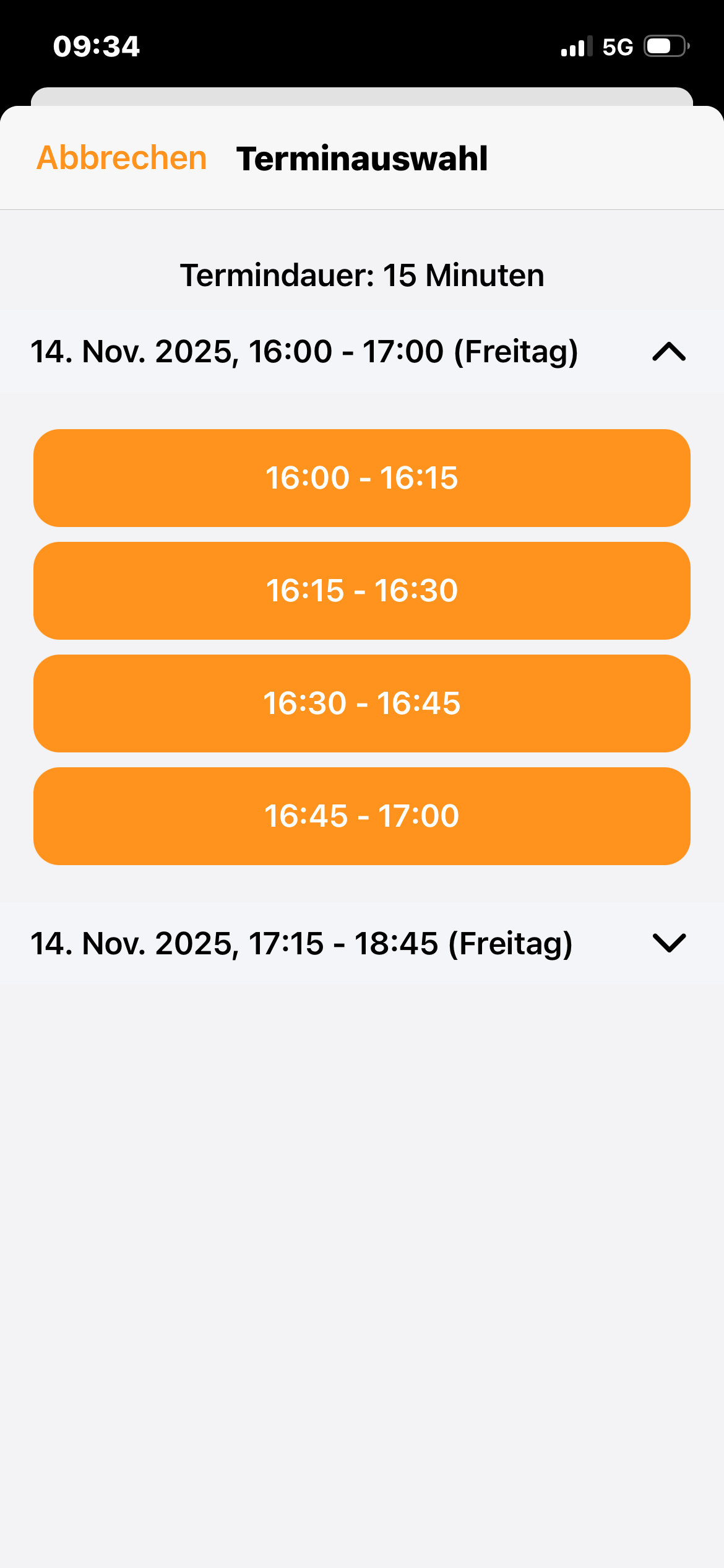 Terminangebote Zeitslot App
