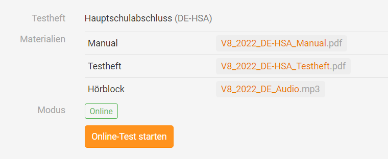 Onlinetest starten