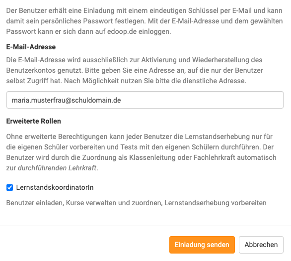 Lernstandskoordination bei der Einladung auswählen