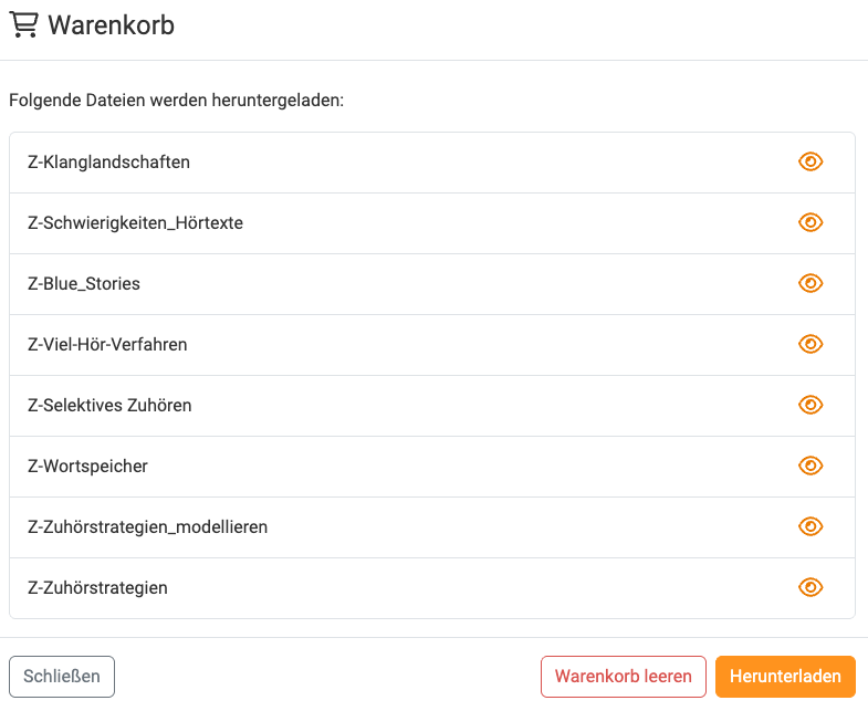 Warenkorb Übersicht
