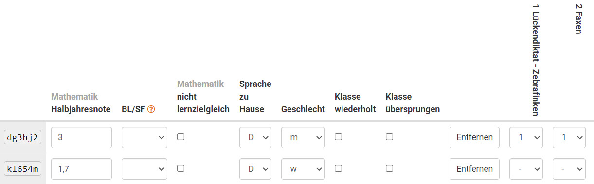 Ergebnisse eingeben