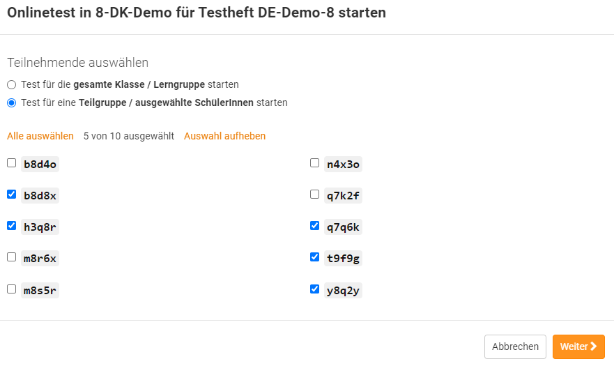 Teilnehmende auswählen