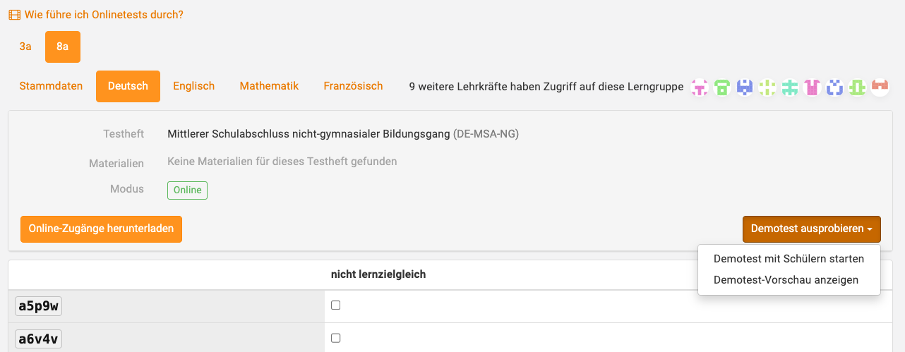 Demotest starten