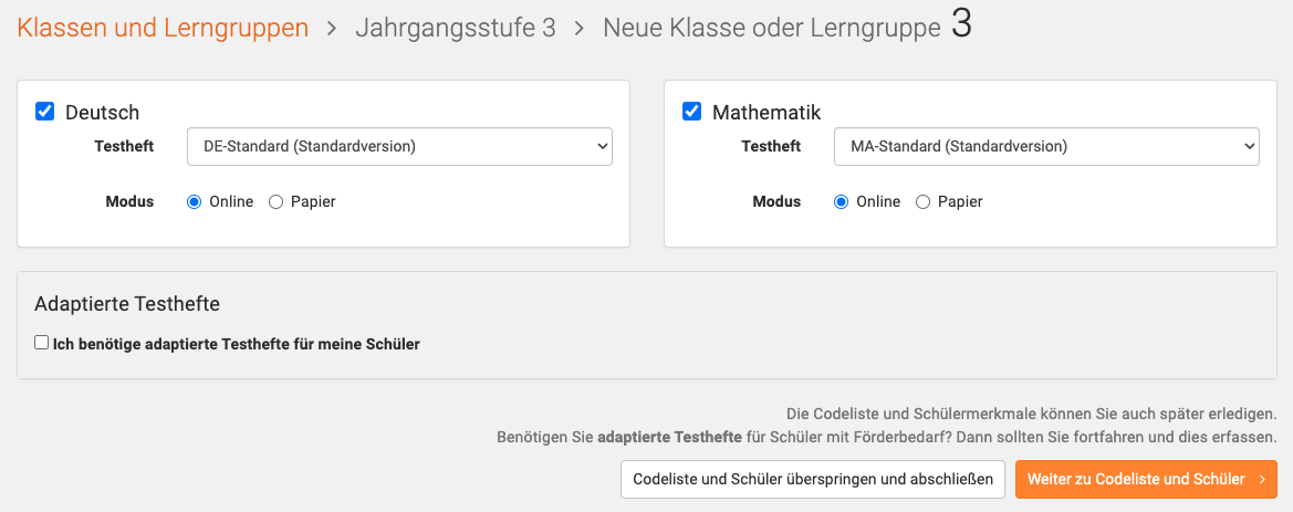 Fachteilnahme festlegen